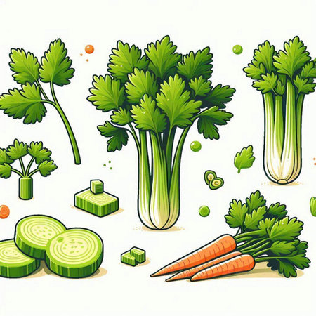 Celery, parsley, carrot, cucumber. Vector illustrationのイラスト素材
