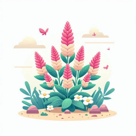 Flower in the desert. Flat style vector illustration isolated on white background.のイラスト素材