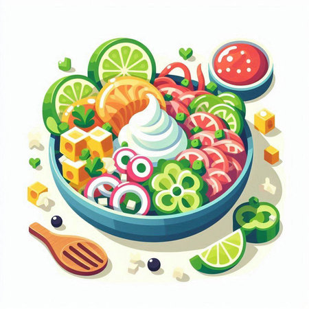 Vegetable salad in bowl. Healthy food concept. Vector illustrationのイラスト素材