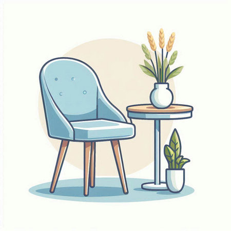 Modern armchair and vase with flowers. Vector illustration in cartoon styleのイラスト素材