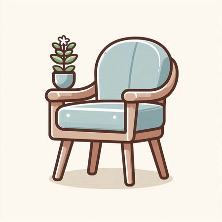 Illustration of a vintage armchair with a flower in a potのイラスト素材