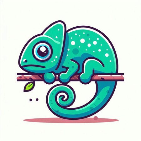 Cute cartoon chameleon on white background. Vector illustration.のイラスト素材