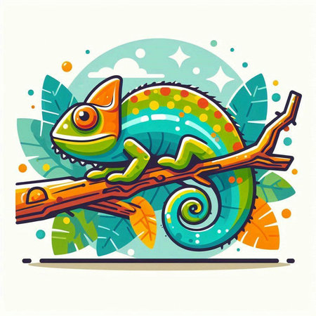 Colorful chameleon on a branch. Vector illustration for your designのイラスト素材