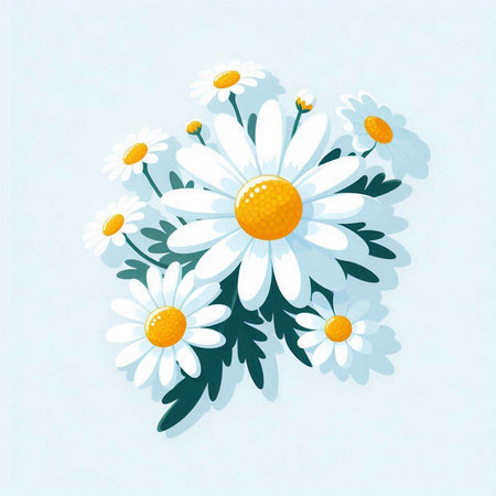 chamomile bouquet on a blue background. vector illustration.のイラスト素材