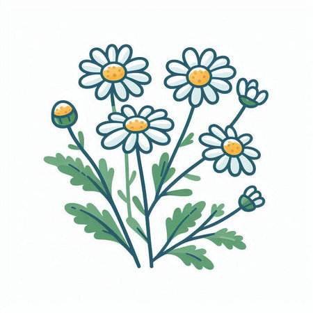 Chamomile flowers. Hand drawn vector illustration on white background.のイラスト素材