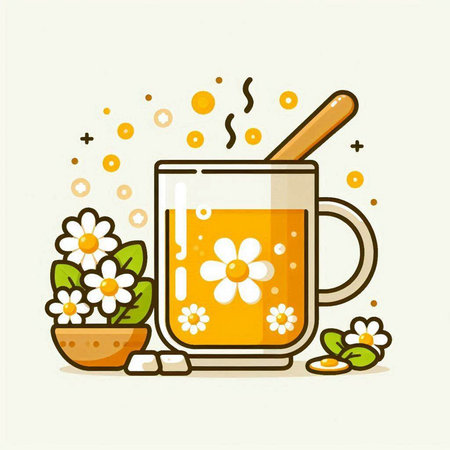 Cup of tea with chamomile flowers. Vector illustration.のイラスト素材