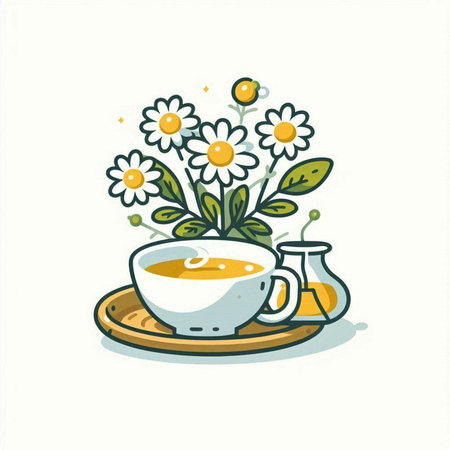 Cup of tea with chamomile flowers. Vector illustration.のイラスト素材