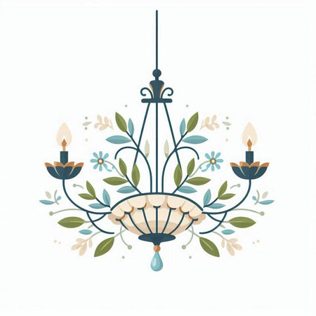 Vintage chandelier with flowers and candles. Vector illustration.のイラスト素材