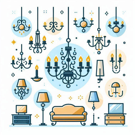 Luxury chandelier with lamps. Vector illustration in flat styleのイラスト素材