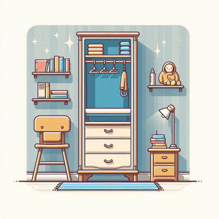 Furniture and home interior. Vector illustration in retro style.のイラスト素材