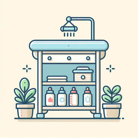 Bathroom interior. Bathroom furniture. Vector illustration in line style.のイラスト素材