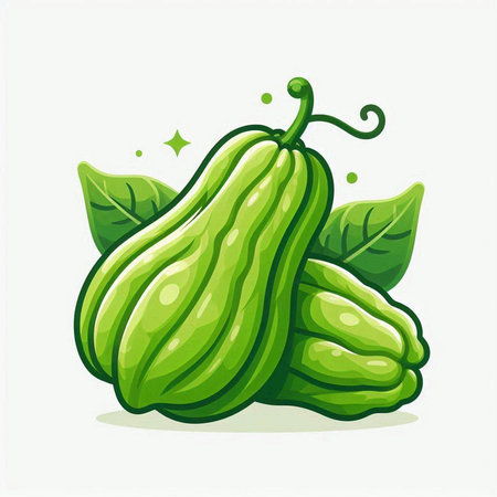 Cartoon green papaya isolated on white background. Vector illustration.のイラスト素材