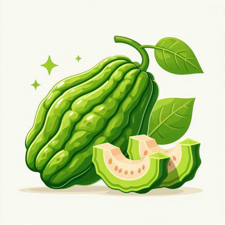 Whole and sliced guava fruit with leaves. Vector illustration.のイラスト素材