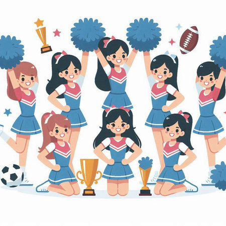 Cheerleaders with a trophy in their hands. Cheerleaders vector illustrationのイラスト素材