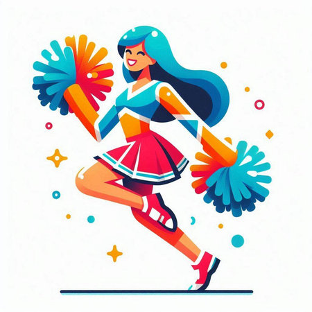 Cheerleader with pompoms. Cheerleader in uniform. Vector illustrationのイラスト素材