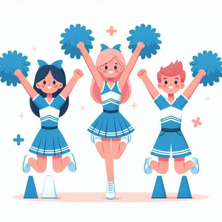 Cheerleaders. Cheerful cheerleaders. Vector illustration.のイラスト素材