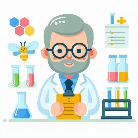 Scientist in a laboratory. Vector illustration. Flat design style.のイラスト素材