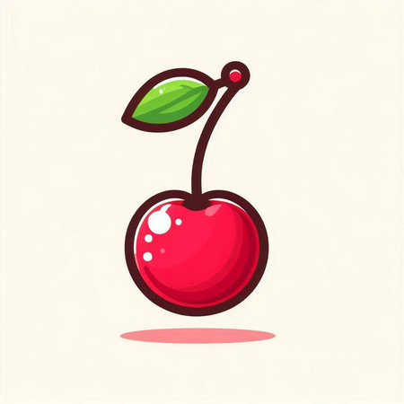 Cherry fruit icon. Vector illustration of a cherry with leaf.のイラスト素材