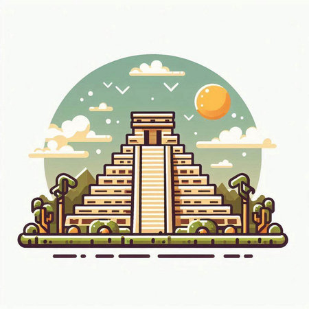 Temple of Kukulkan, Mexico. Vector illustration in flat styleのイラスト素材