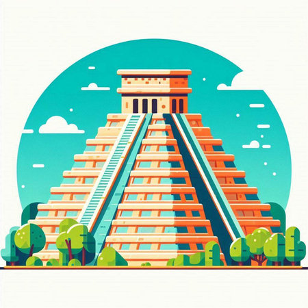 Chichen Itza, Yucatan, Mexico, vector illustrationのイラスト素材