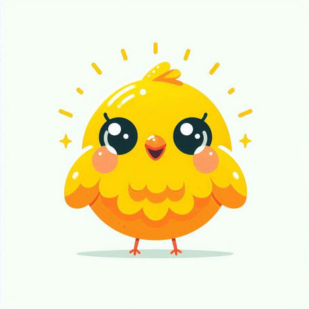 Cute little yellow chicken on a white background. Vector illustration.のイラスト素材