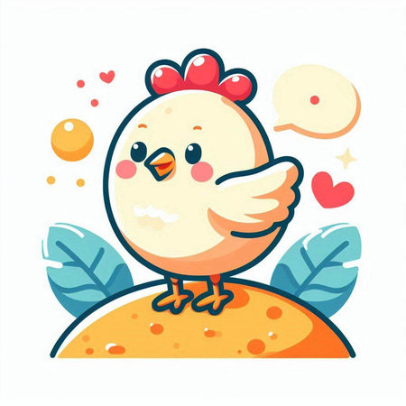 Cute cartoon chicken on the ground. Vector illustration in a flat style.のイラスト素材