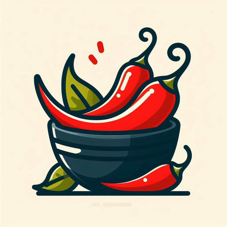 Chili pepper in a bowl. Vector illustration in cartoon style.のイラスト素材