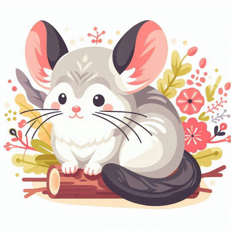 Cute little chinchilla sitting on a log. Vector illustration.のイラスト素材