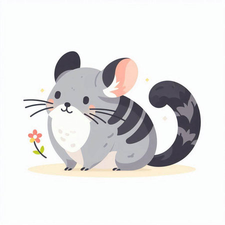 Cute little mouse with flowers. Vector illustration in cartoon style.のイラスト素材