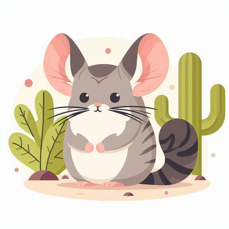 Cute little chinchilla in the desert. Vector illustration.のイラスト素材