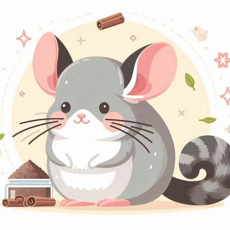 Illustration of a Cute Chinchilla with Cinnamon Sticksのイラスト素材