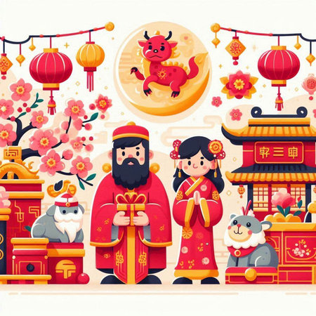 Chinese New Year. Year of the Ox. Vector illustration in cartoon style.のイラスト素材