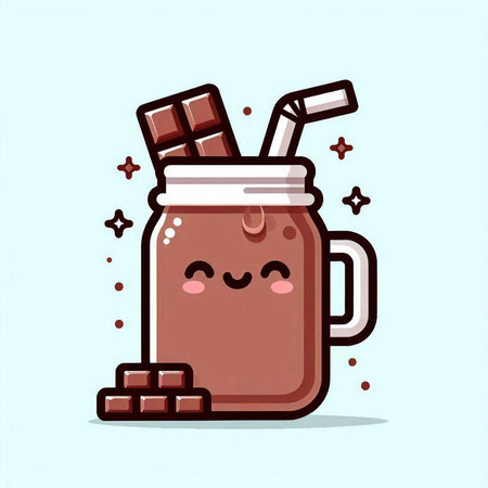 Cute chocolate smoothie cartoon character with cute face. Vector illustration.のイラスト素材