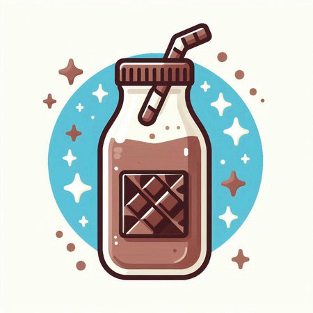 Illustration of a bottle of chocolate smoothie with a straw.のイラスト素材
