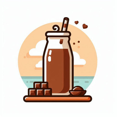 Iced coffee in a glass on the beach. Vector illustration.のイラスト素材
