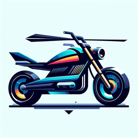 Motorcycle vector illustration, isolated on blue background, side view.のイラスト素材