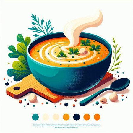 Pumpkin soup with cream and parsley. Vector illustration.のイラスト素材