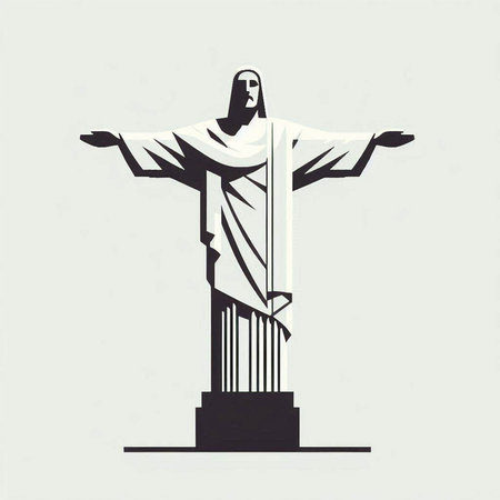 Statue of Jesus Christ on the cross. Monochrome vector illustration.のイラスト素材