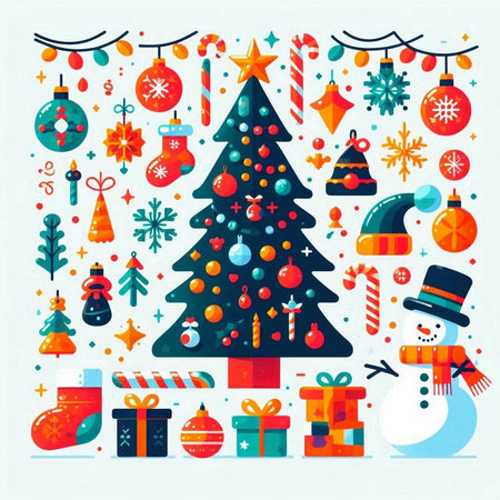 Christmas and New Year elements. Vector illustration in flat cartoon style.のイラスト素材