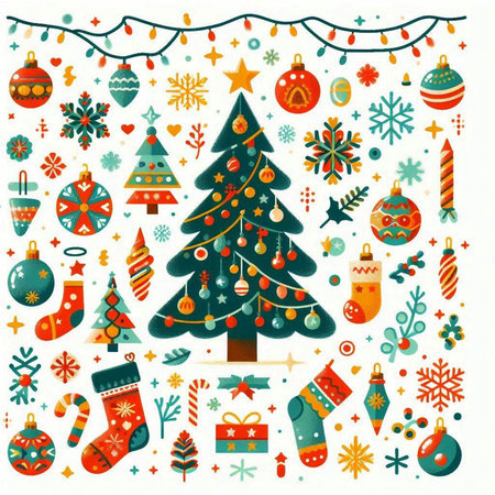 Set of Christmas and New Year elements. Colorful vector illustration.のイラスト素材