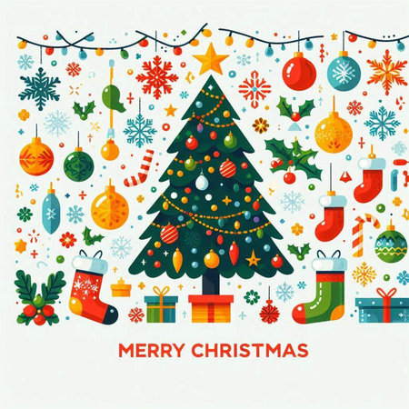Merry Christmas and Happy New Year greeting card. Vector illustration.のイラスト素材