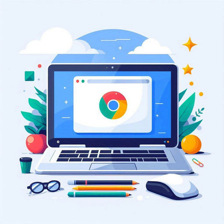 Laptop with pie chart on screen. Flat style vector illustration.のイラスト素材