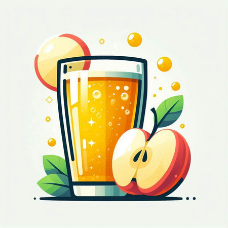 Apple juice in a glass with slices of apple. Vector illustration.のイラスト素材