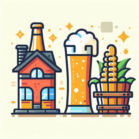 Beer house. Vector illustration in flat linear style. Beer house with a beer mug.のイラスト素材
