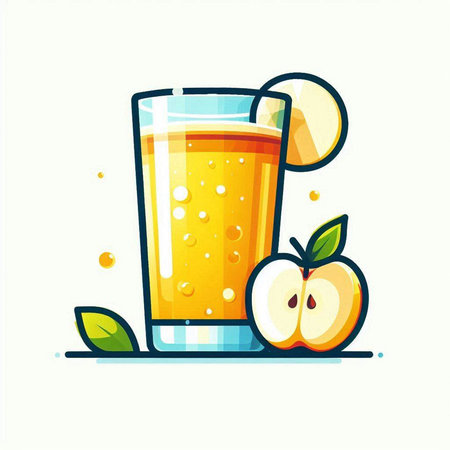 Apple juice in a glass with slices of fruit. Vector illustration.のイラスト素材