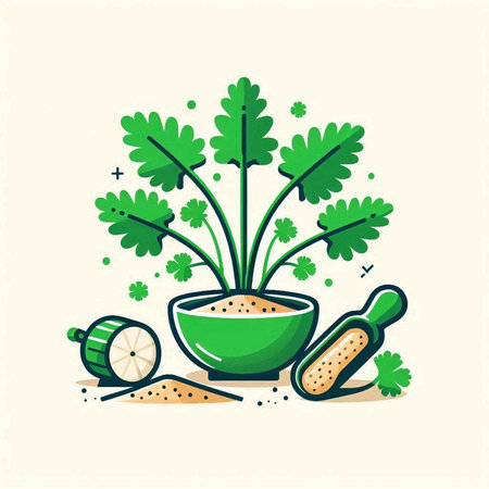 Coriander vector illustration. Coriander root in a bowl. Coriander root vegetable. Coriander root.のイラスト素材