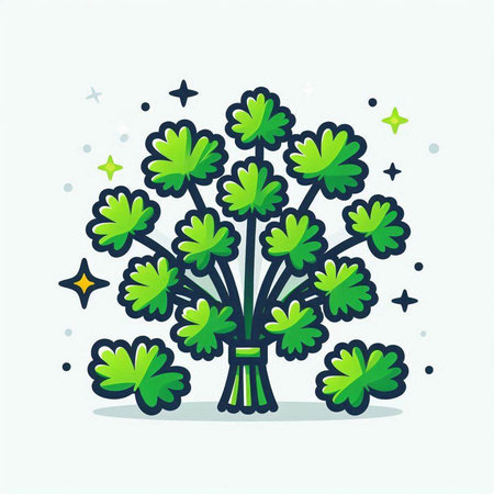 Illustration of a bunch of green parsley on a white backgroundのイラスト素材