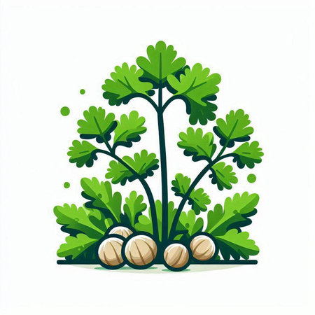 Illustration of parsley and nutmeg on a white background.のイラスト素材
