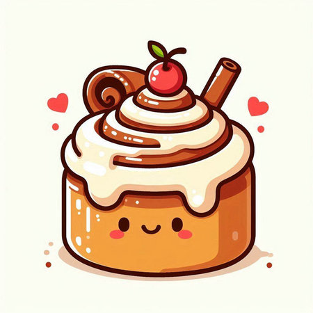 Cute sweet cupcake with whipped cream and cherry, vector illustrationのイラスト素材