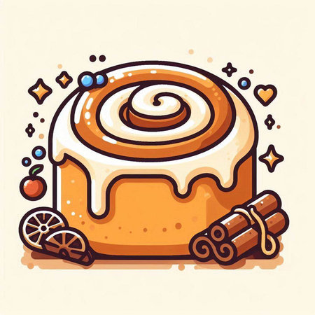 Cinnamon roll. Vector illustration of a cinnamon roll. Hand drawn cinnamon roll icon.のイラスト素材